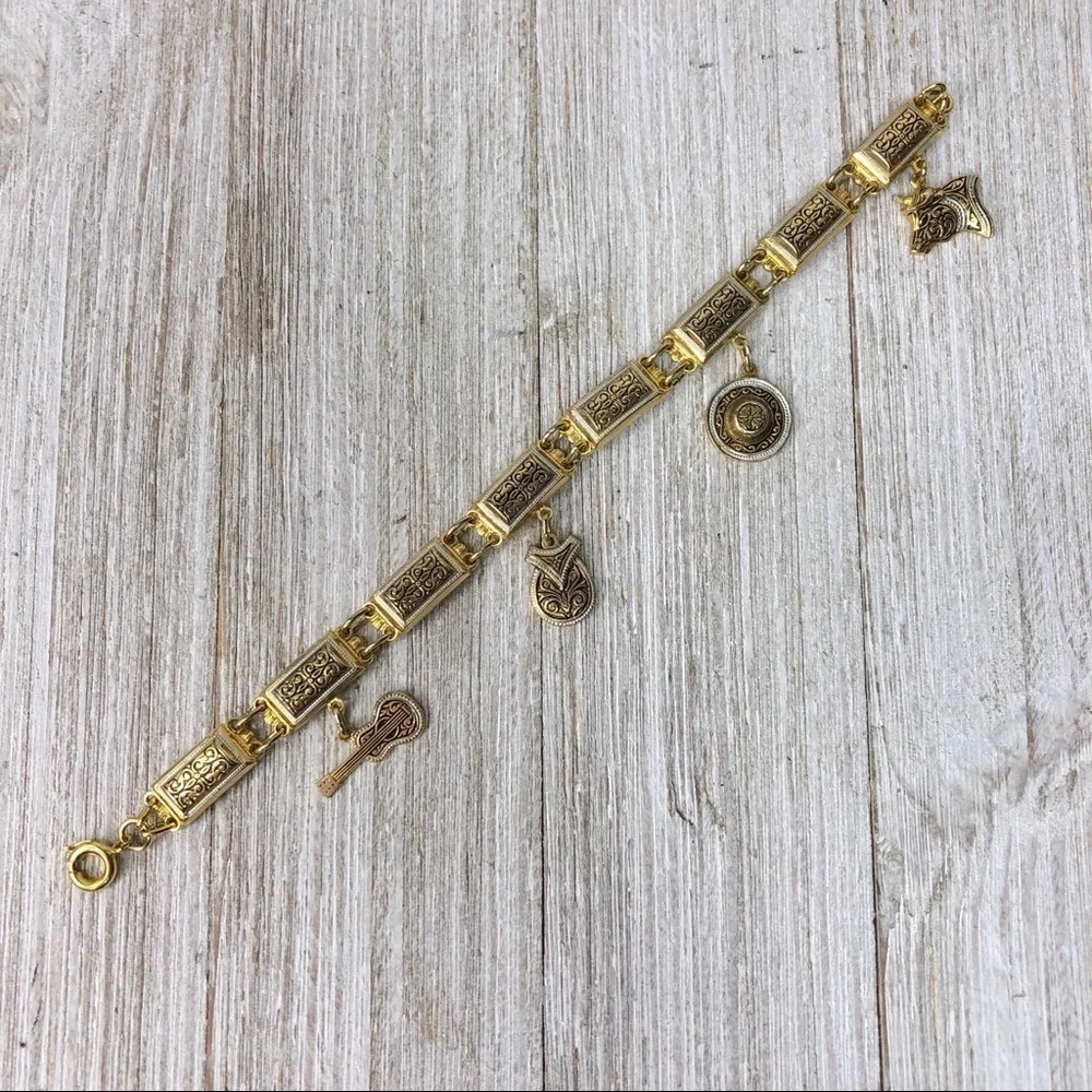Arabesque Damascene Spanish Charm Link Bracelet